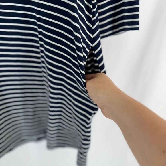 Umgee Womens Navy Blue White Striped Open Back Tie Shirt Dress Medium - Picture 4 of 8